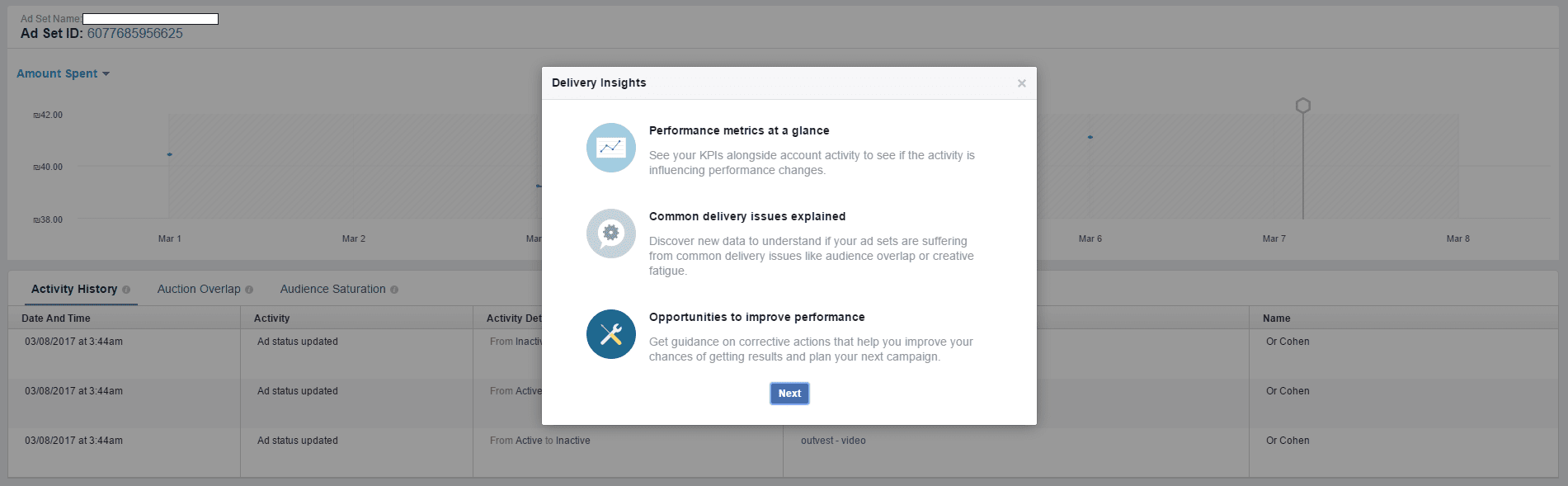 facebook delivery insights welcome message